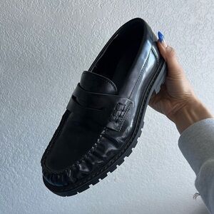 zara ruched leather loafers